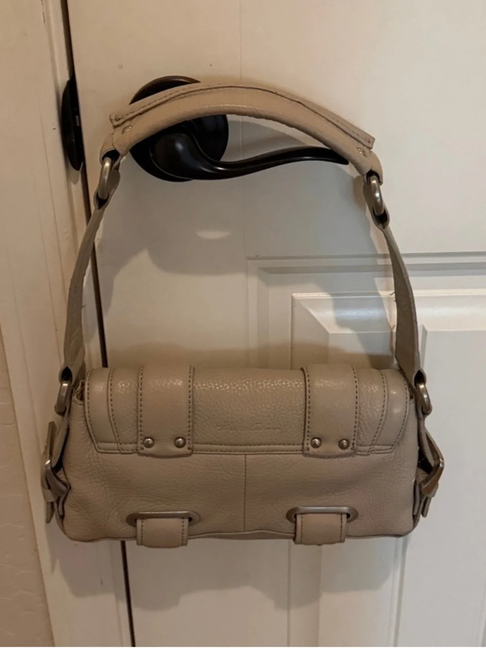Kenneth Cole Pebble Leather  Vintage Baguette Shoulder Bag in Beige